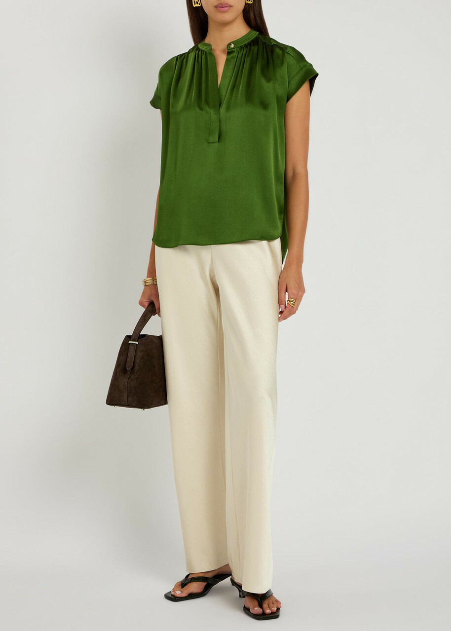 Vince Gathered Silk Blouse Green