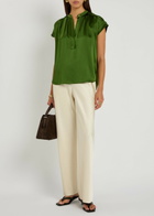 Vince Gathered Silk Blouse Green