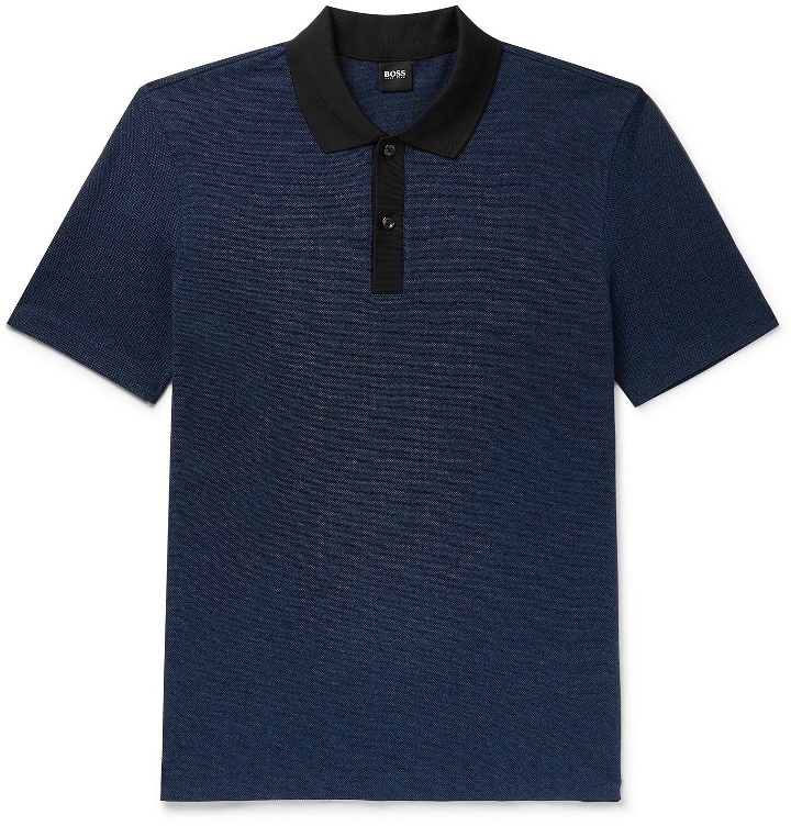Photo: Hugo Boss - Mélange Textured Cotton-Blend Polo Shirt - Blue