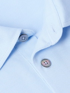 Zegna - Slim-Fit Leather-Trimmed Cotton-Piqué Polo Shirt - Blue