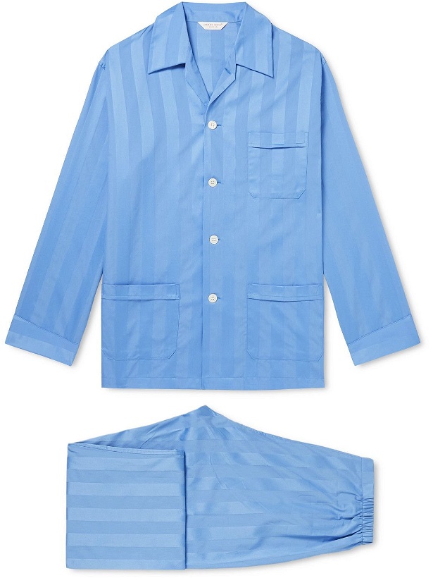 Photo: Derek Rose - Lingfield Striped Cotton Pyjama Set - Blue