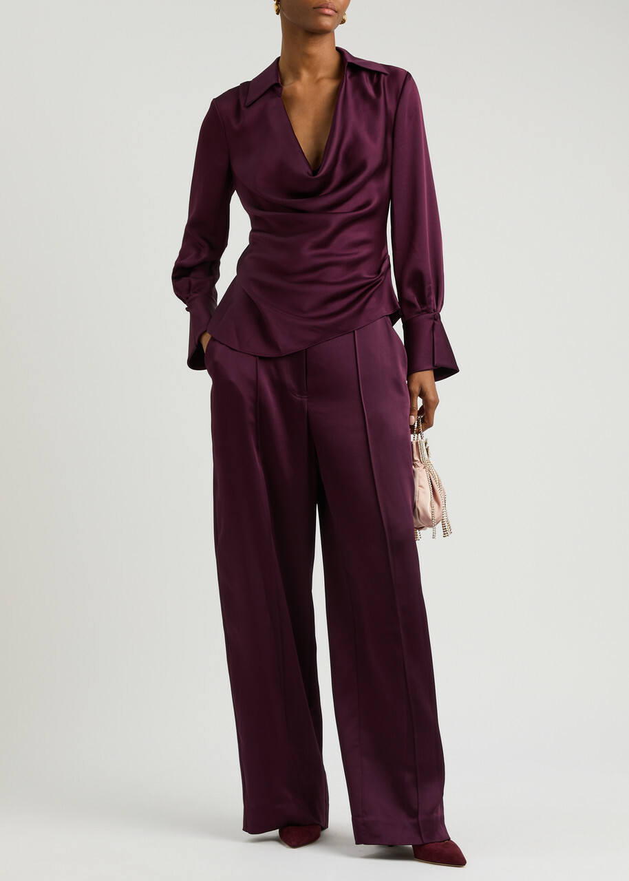 Simkhai Kyra Wide-leg Satin Trousers Burgundy