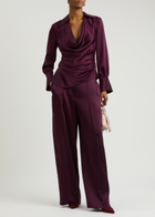 Simkhai Kyra Wide-leg Satin Trousers Burgundy