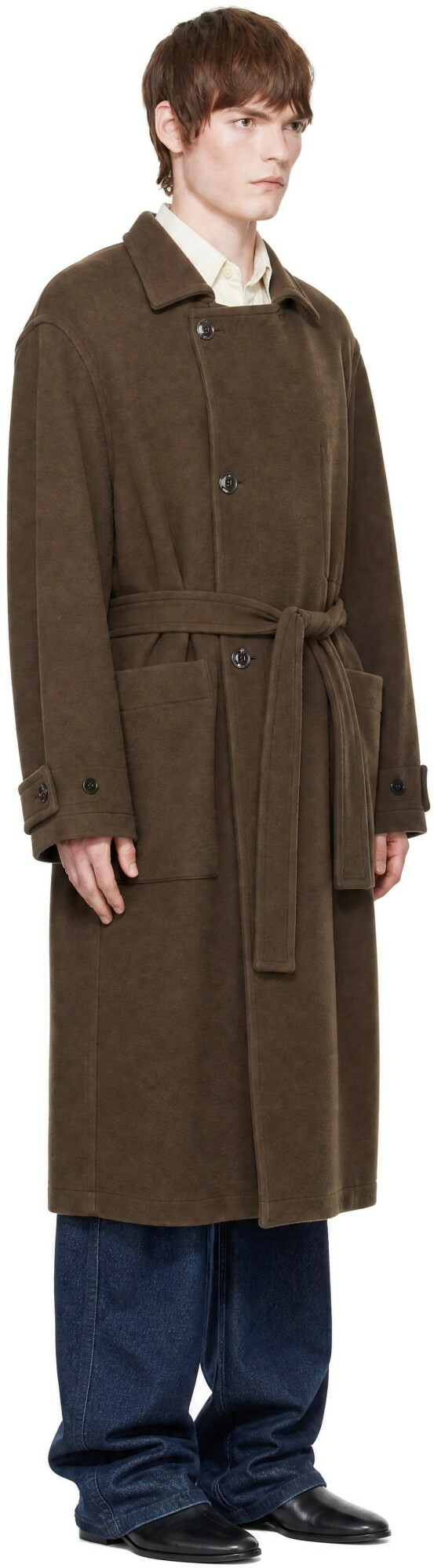 LEMAIRE Brown Wrap Double Wool Coat