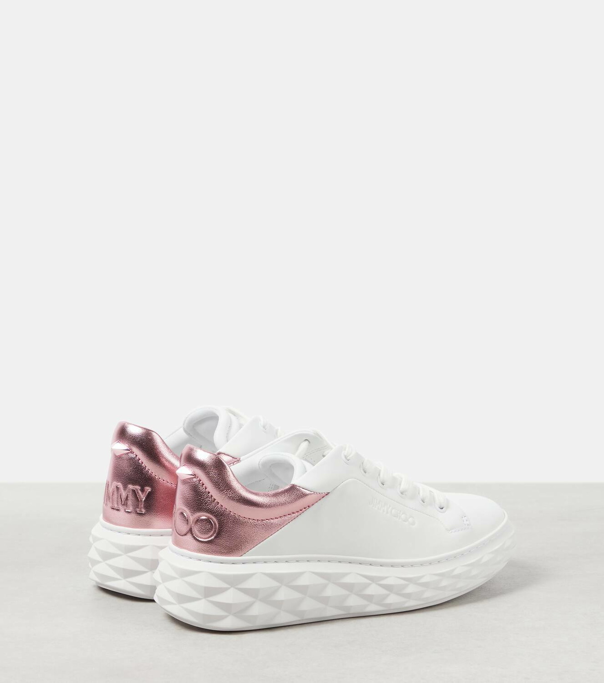 【送料&関税込】Jimmy Choo diamond Pink Leather Sneakers Diamond Maxi/Crystal |Pink Nappa Leather Slipper Trainers