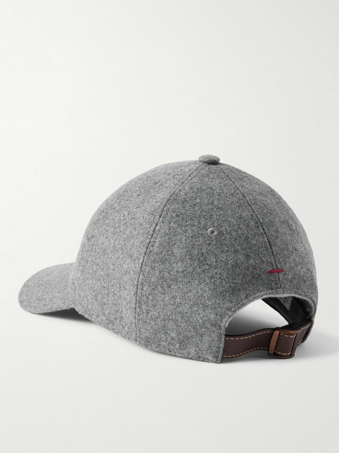 Brunello Cucinelli - Logo-Embroidered Leather-Trimmed Wool-Flannel Baseball Cap - Gray