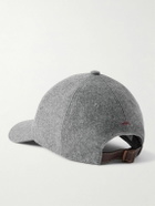 Brunello Cucinelli - Logo-Embroidered Leather-Trimmed Wool-Flannel Baseball Cap - Gray