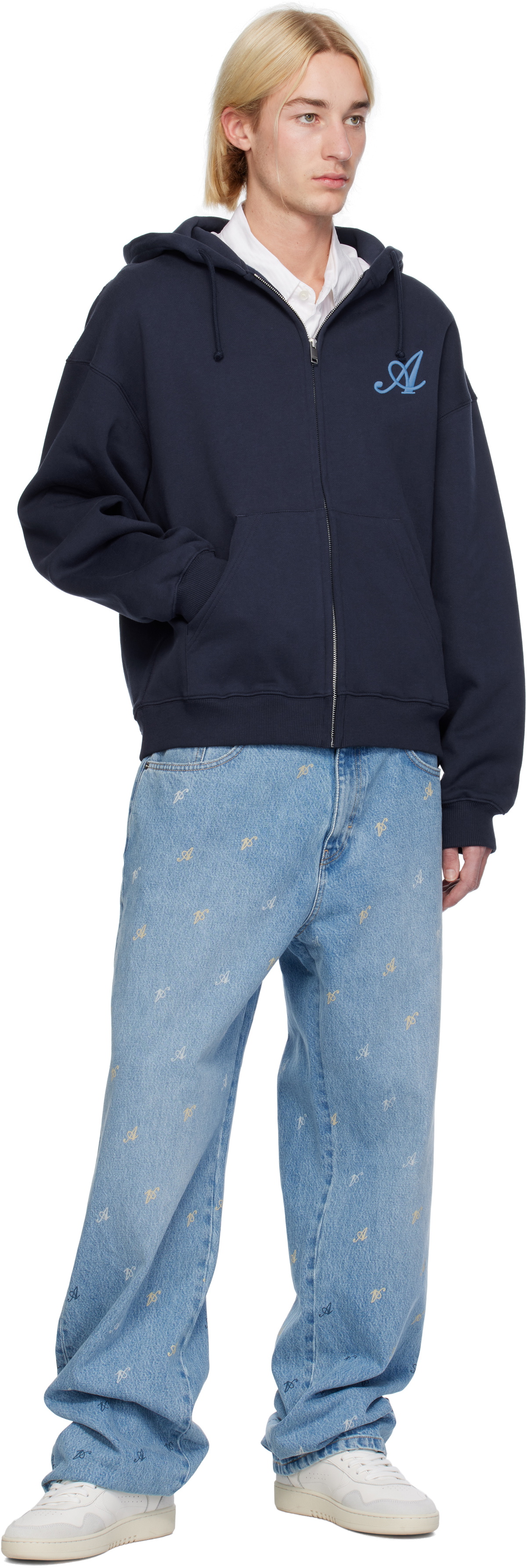 Axel Arigato Navy Maine Zip-Up Hoodie