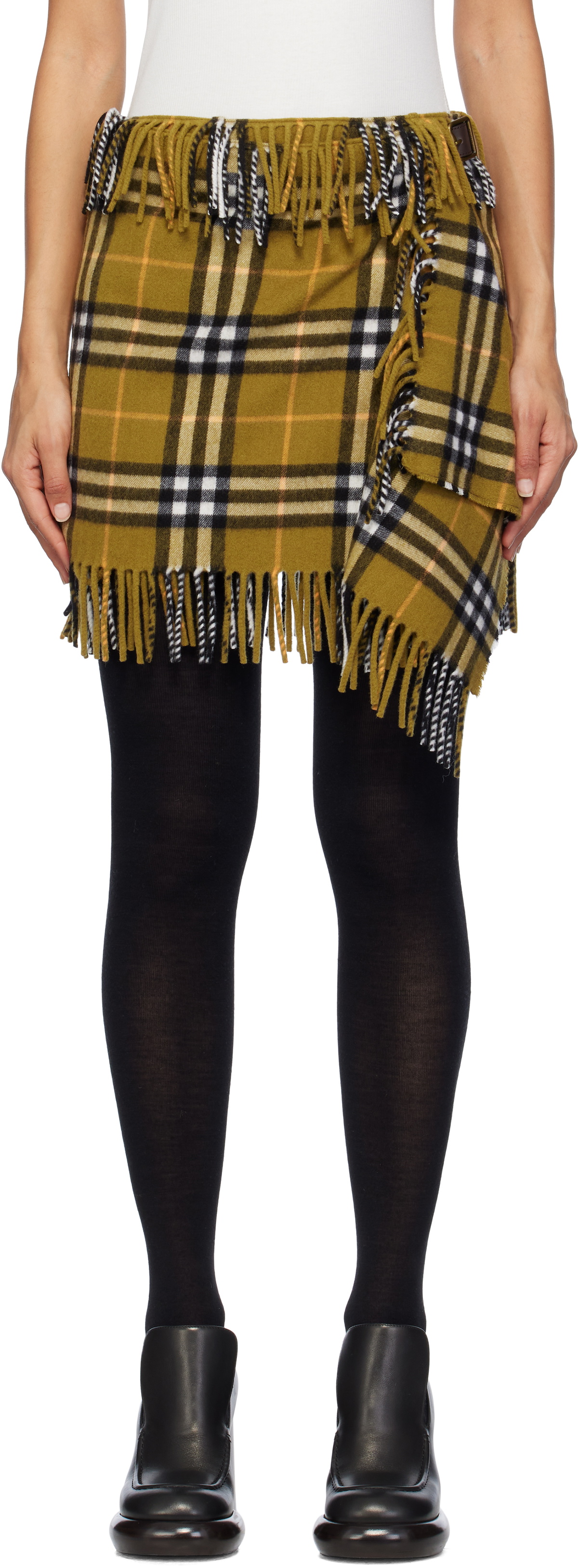 Burberry Brown Check Wool Cashmere Scarf Miniskirt Burberry