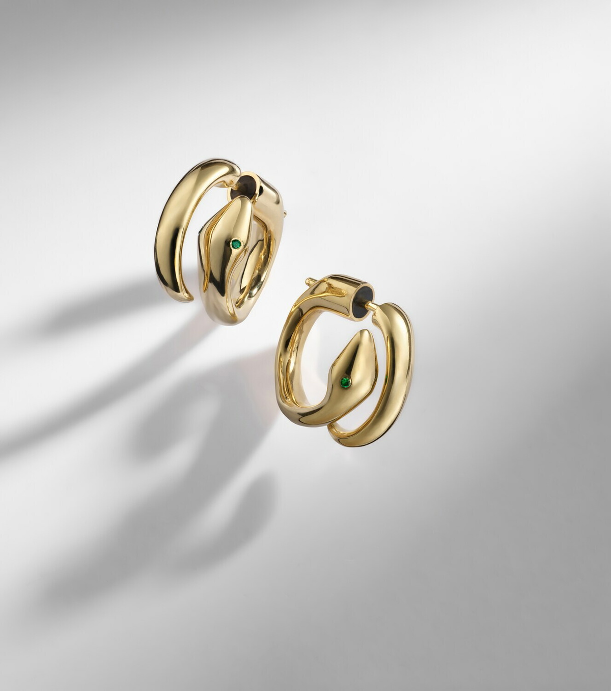 Ileana Makri Spiral Cobra 18kt gold earrings with emeralds