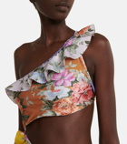 Zimmermann - Pattie floral one-shoulder cutout swimsuit