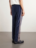 Needles - Bootcut Logo-Embroidered Striped Velour Track Pants - Blue