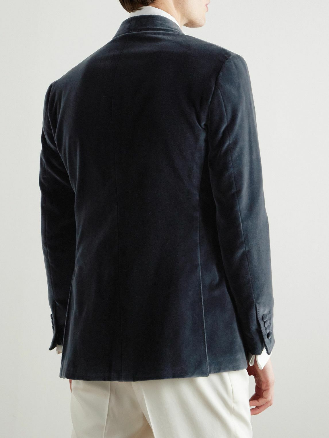 Thom Sweeney - Shawl-Lapel Double-Breasted Cotton-Velvet Tuxedo Jacket - Gray