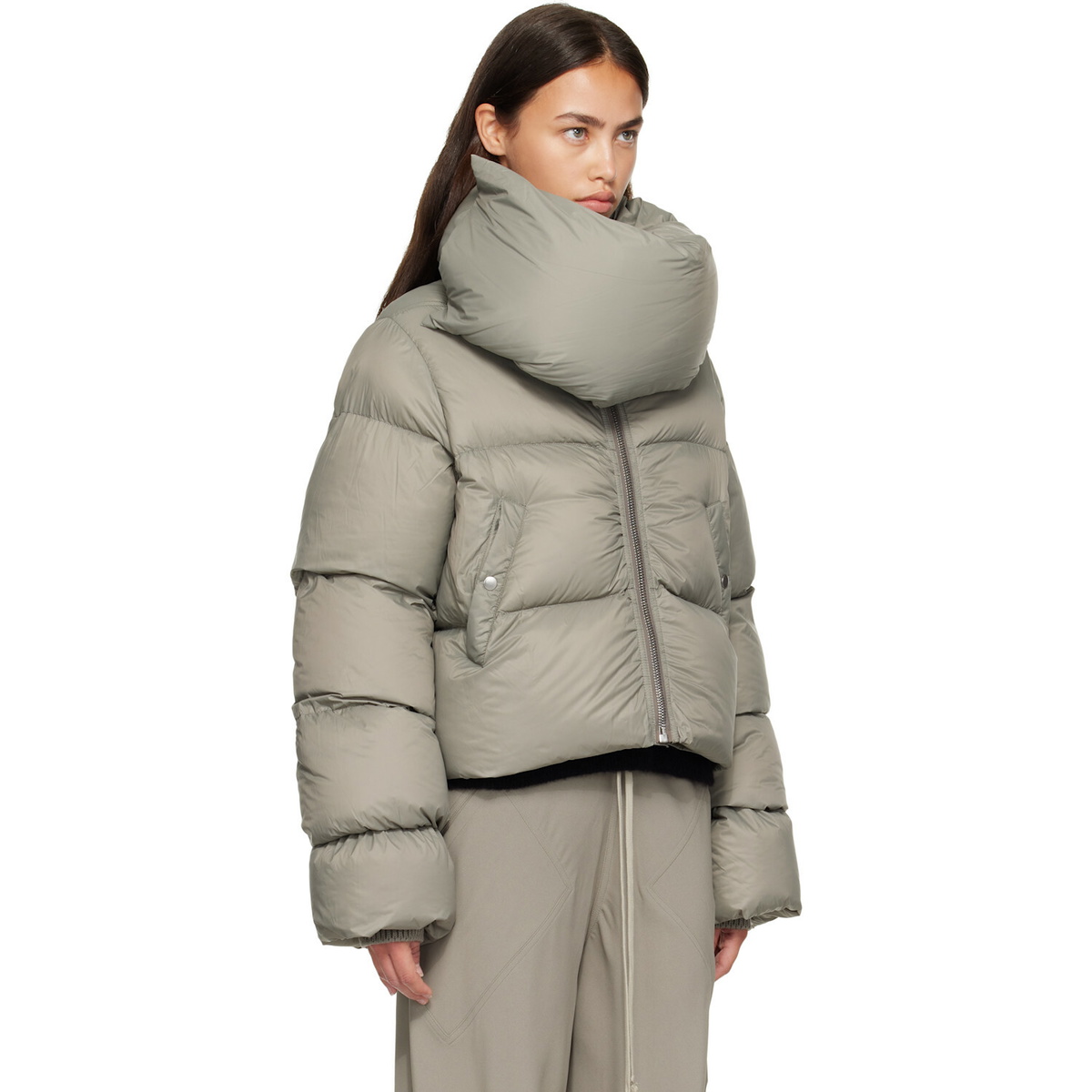 Rick Owens Gray Tower Funnel Neck Down Jacket