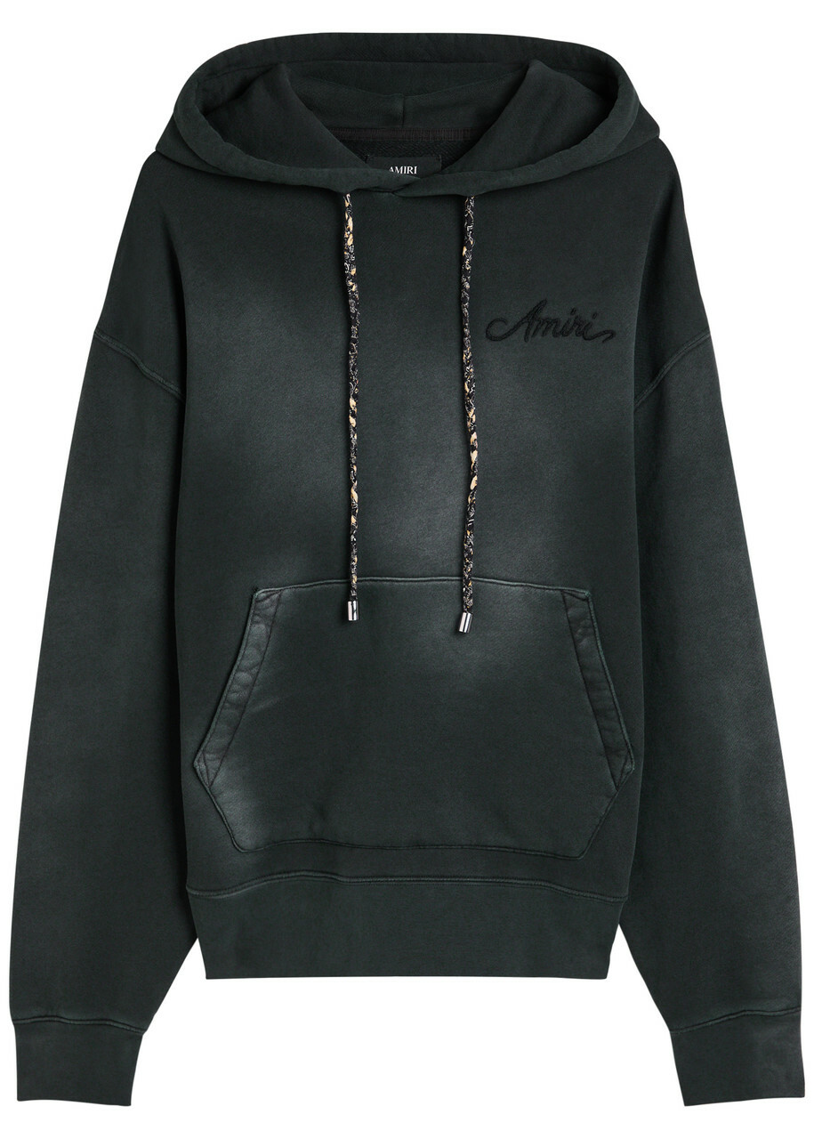 Amiri Bleach Bandana Hooded Cotton Sweatshirt Black