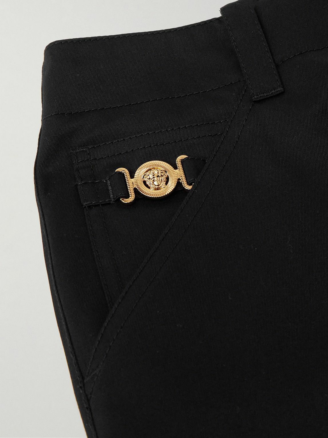 Versace - Straight-Leg Embellished Cotton-Gabardine Trousers - Black