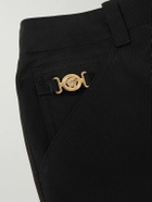 Versace - Straight-Leg Embellished Cotton-Gabardine Trousers - Black