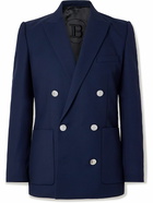 Balmain - Slim-Fit Double-Breasted Wool-Twill Blazer - Blue