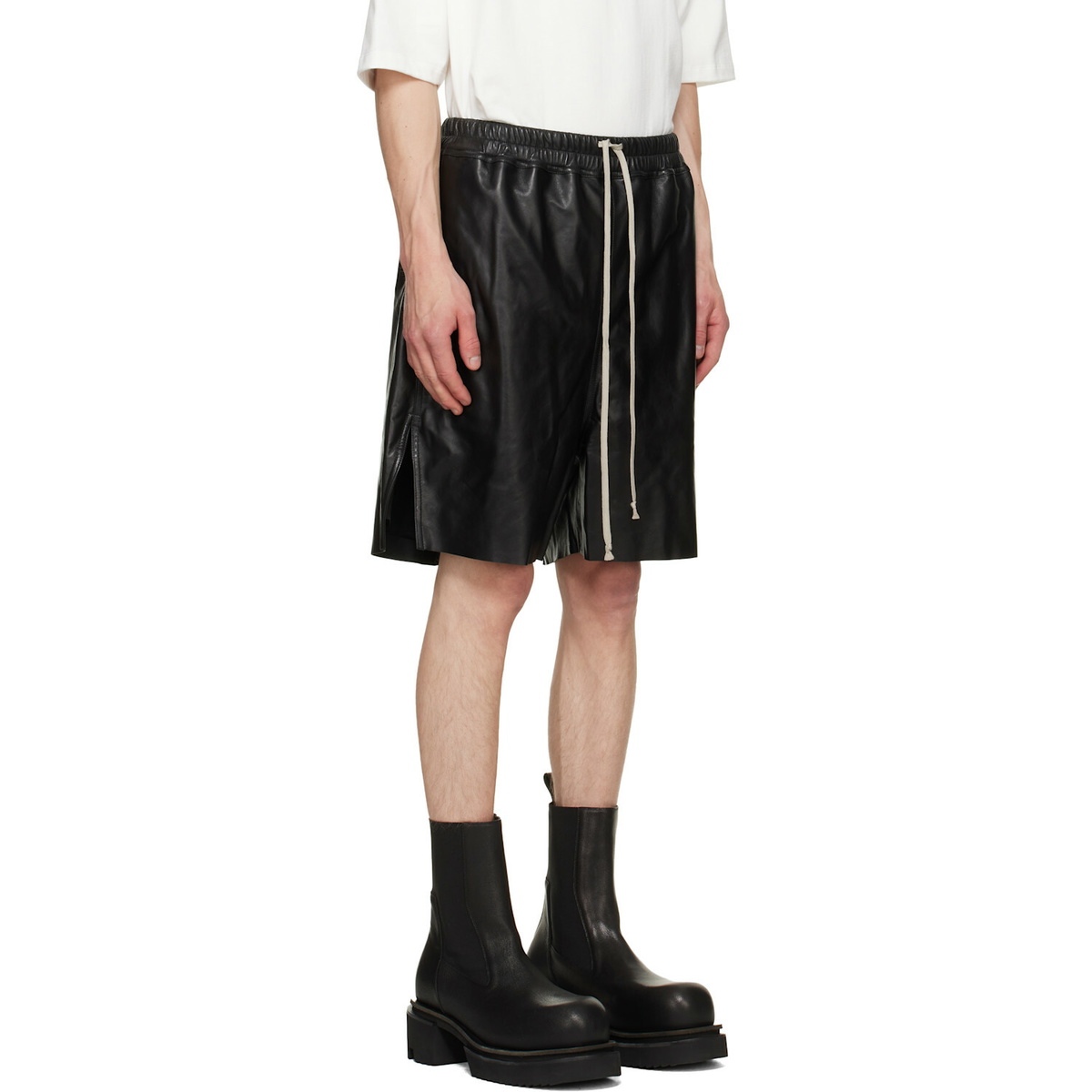 Rick Owens Black Tower Boxers Leather Shorts