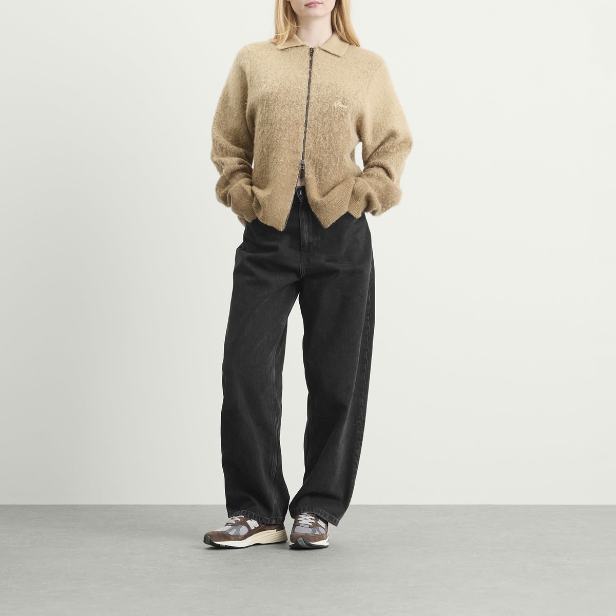 Dime Mohair Double Zip Knit in Camel