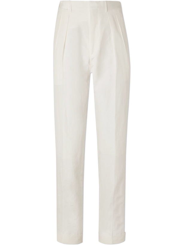 Photo: TOM FORD - Shelton Pleated Silk and Linen-Blend Poplin Trousers - Neutrals