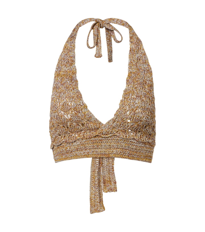 Photo: Valentino Open-knit linen-blend lamé crop top