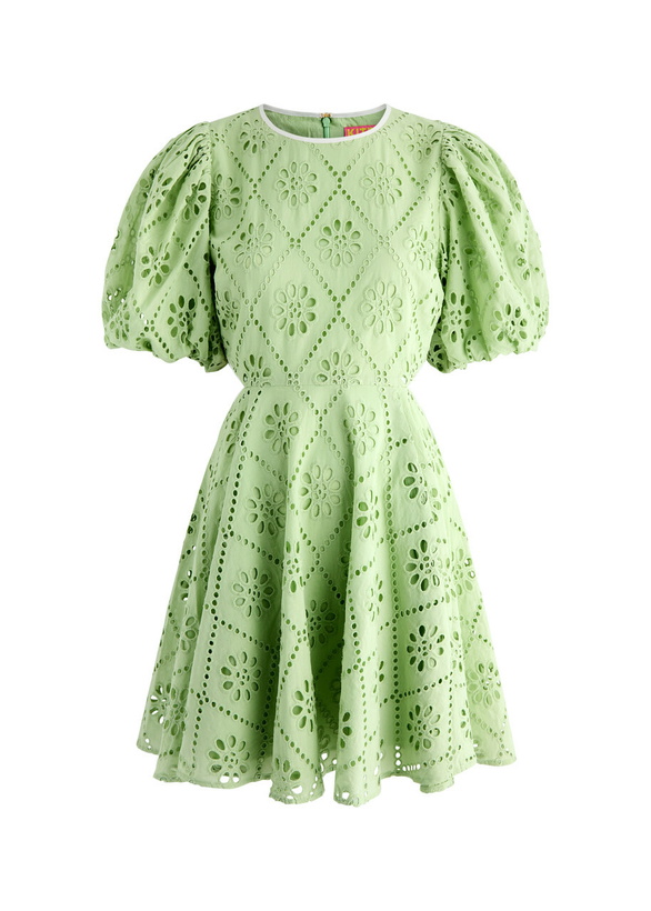 Photo: Kitri Coco Broderie Anglaise Cotton Mini Dress Light Green