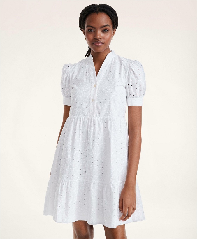 Photo: Brooks Brothers Women's Cotton Tiered Eyelet Dress | White