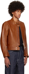 Karmuel Young Brown 2-Way Pocket Biker Leather Jacket