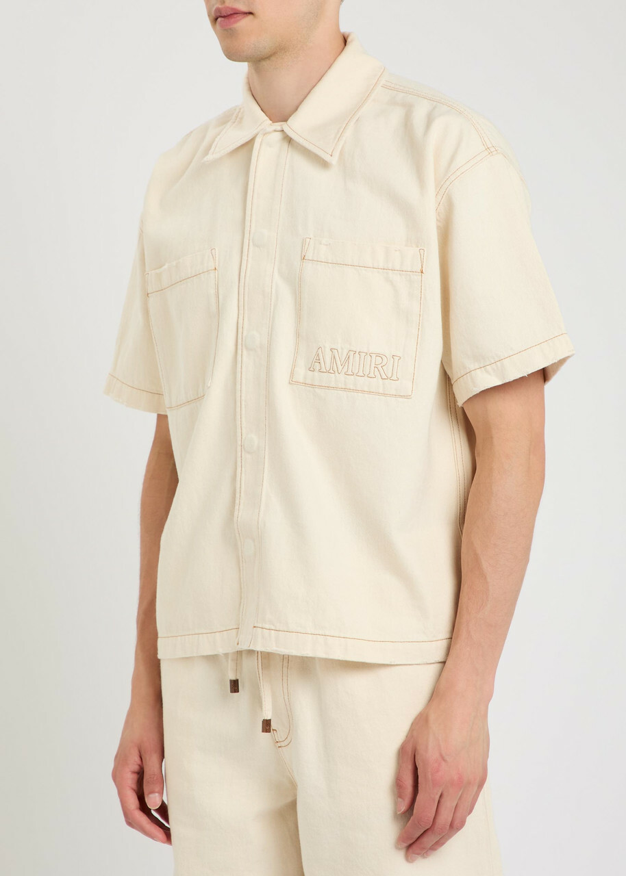 Amiri Logo-embroidered Denim Shirt Ecru