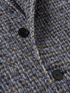 Mr P. - Checked Brushed Wool-Blend Overcoat - Blue