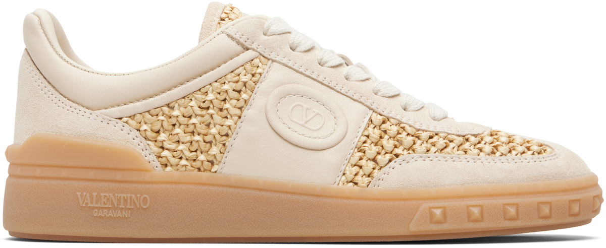 Valentino Garavani Off-White & Beige Upvillage Woven Faux-Raffia Sneakers