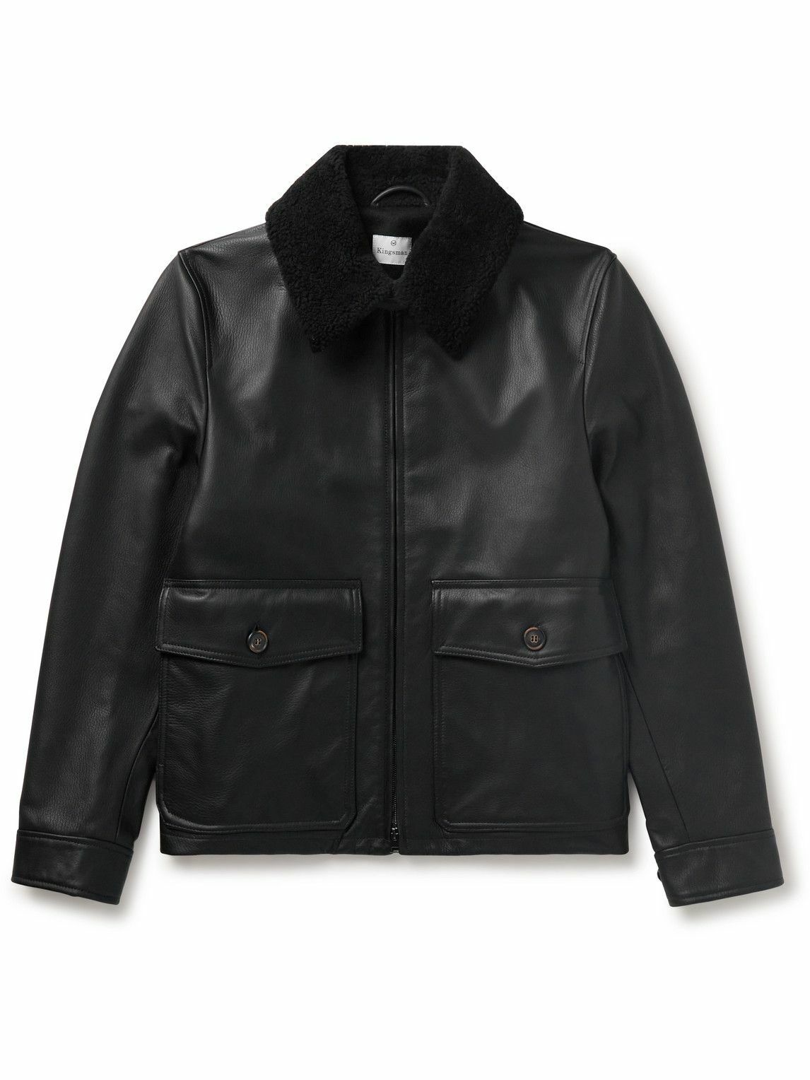 Kingsman - Shearling-Trimmed Full-Grain Leather Jacket - Black Kingsman