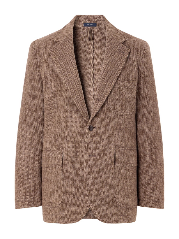Photo: Drake's - Games Herringbone Virgin Wool-Tweed Blazer - Brown