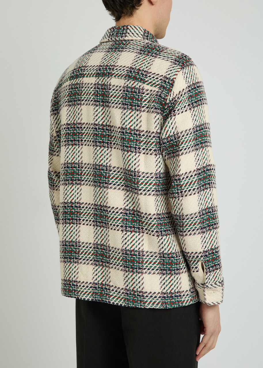 Wax London Whiting Checked Cotton-blend Overshirt Green