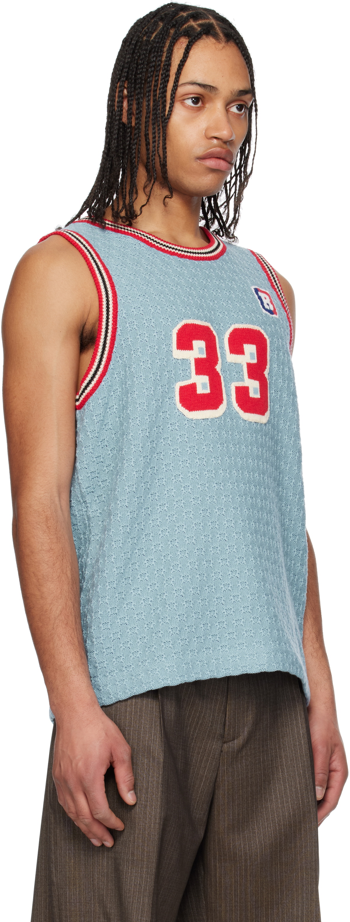 RICE NINE TEN Blue Knitting Basketball Tank Top