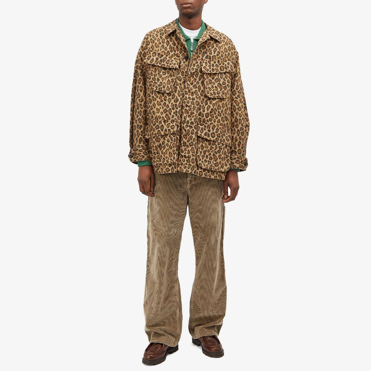 Wacko Maria Men's Type-2 Leopard Fatigue Jacket in Beige Wacko Maria