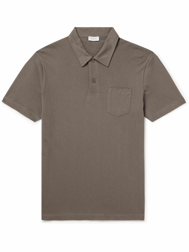 Photo: Sunspel - Riviera Cotton-Mesh Polo Shirt - Brown