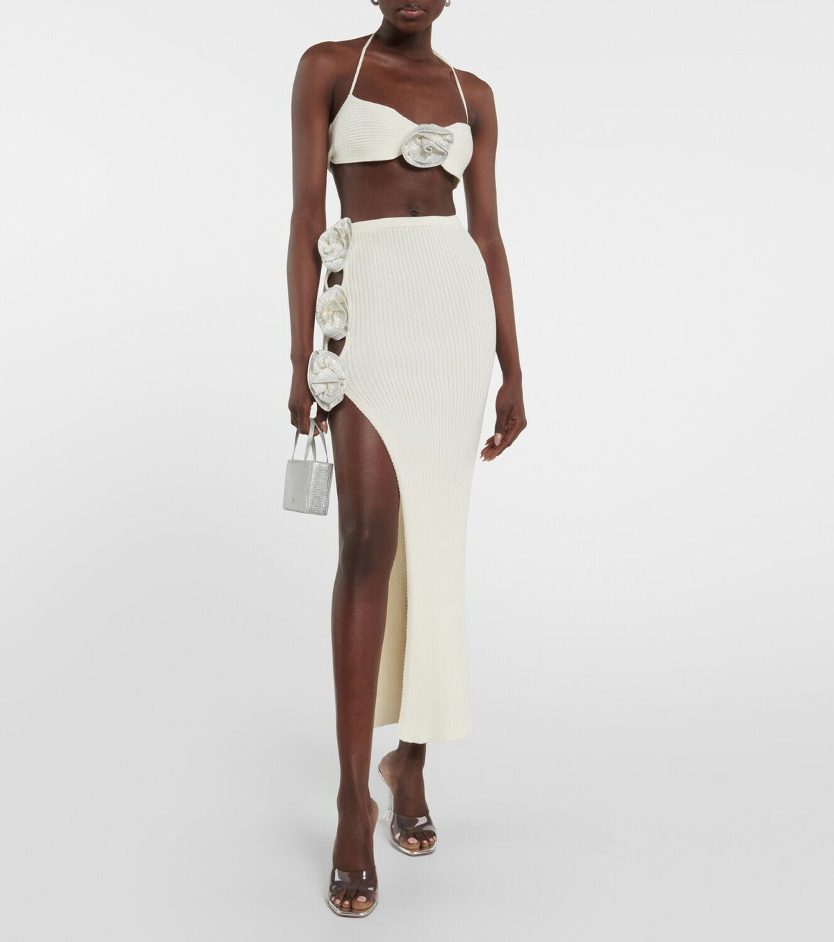 スカート Giuseppe di Morabito Midi skirt with silver rhinestones Giuseppe di Morabito Embellished ribbed-knit midi skirt