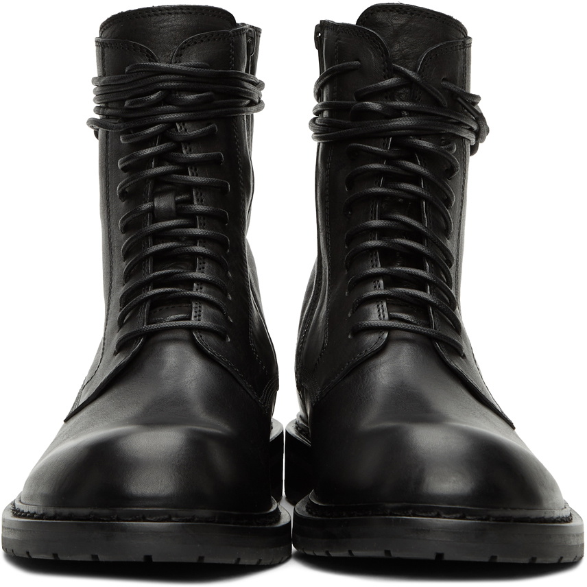 Ann Demeulemeester Black Lace-Up Combat Boots Ann Demeulemeester