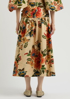 Farm Rio Delicate Garden Printed Linen Midi Skirt Cream