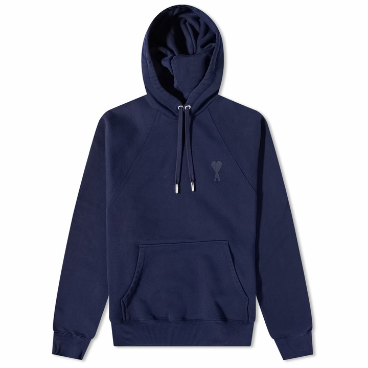 Photo: AMI Men's Tonal Small A Heart Popover Hoody in Nautic Blue