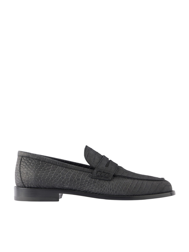 Photo: Manolo Blahnik - Perry Croc-Effect Nubuck Loafers - Black