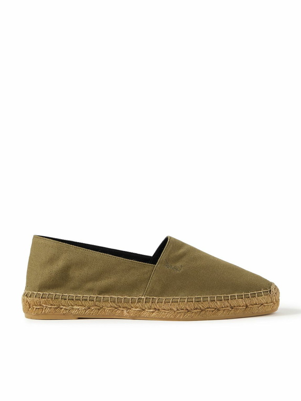 Photo: SAINT LAURENT - Collapsible-Heel Logo-Embroidered Twill Espadrilles - Green