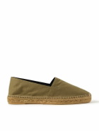 SAINT LAURENT - Collapsible-Heel Logo-Embroidered Twill Espadrilles - Green