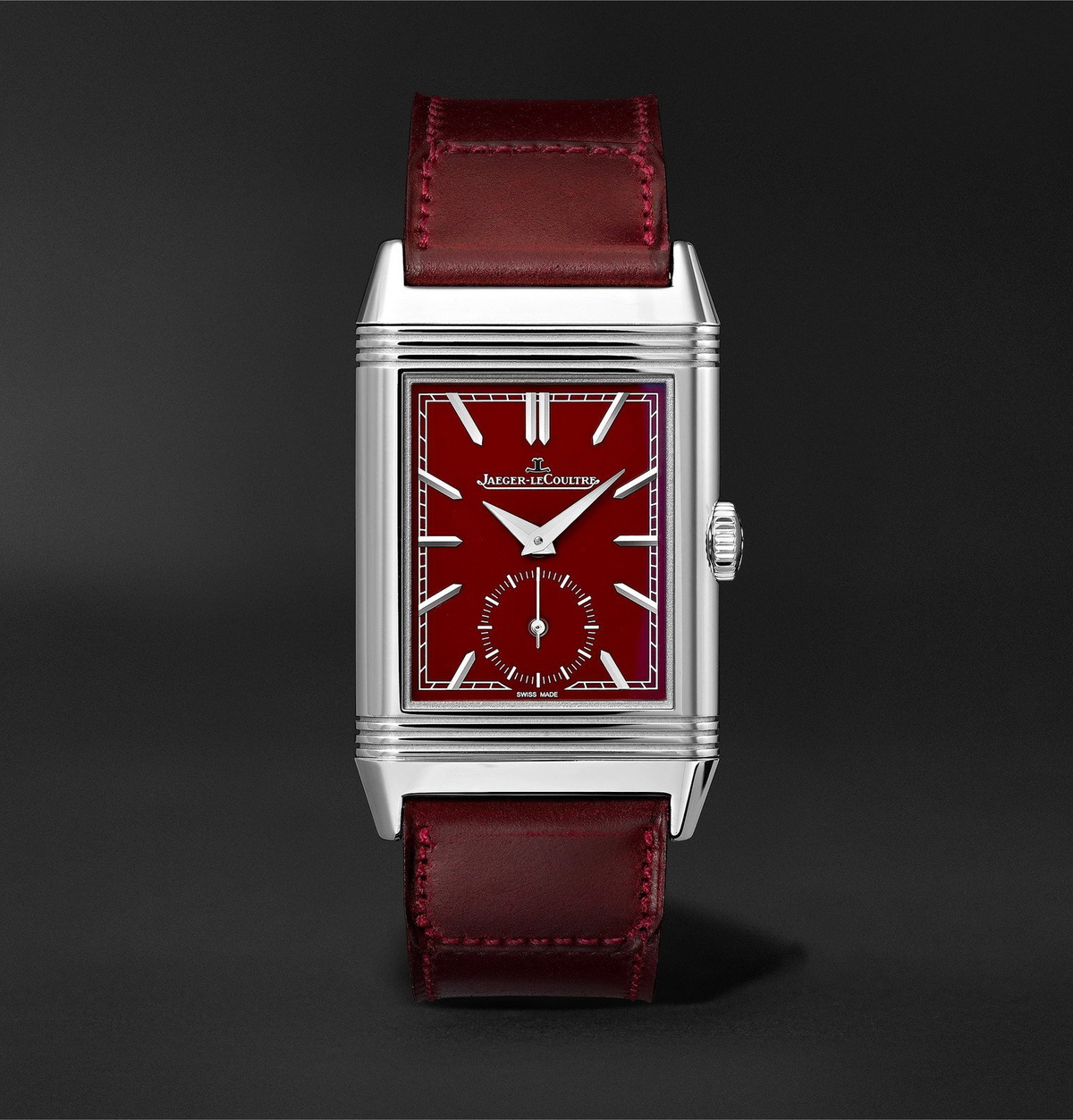 Jaeger-LeCoultre - Reverso Tribute Small Seconds Hand-Wound 27.4mm Stainless Steel and Leather Watch - Burgundy