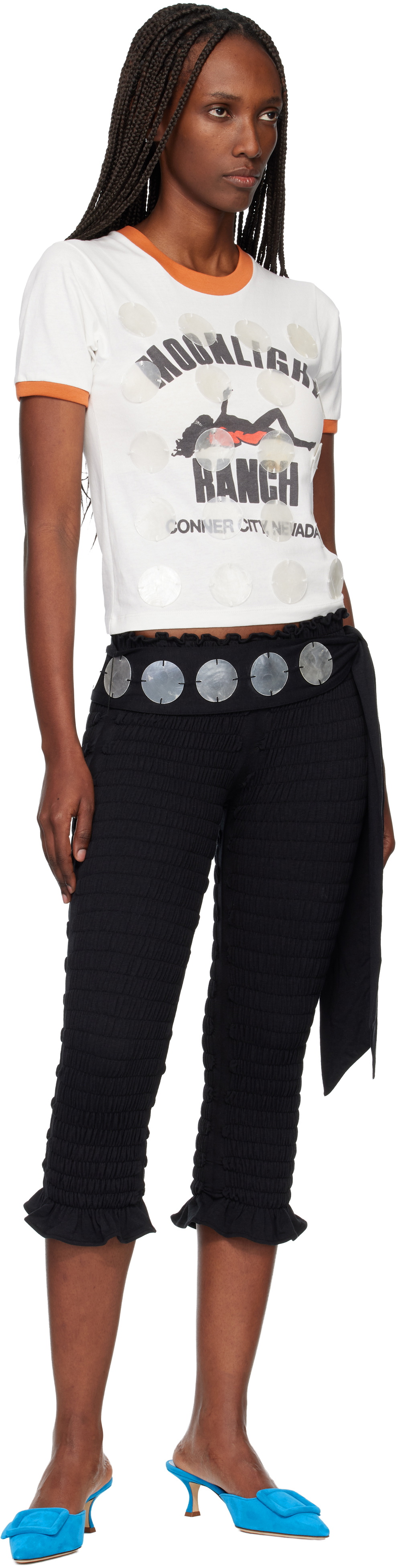 Conner Ives Black 'The Shirred Capri' Trousers