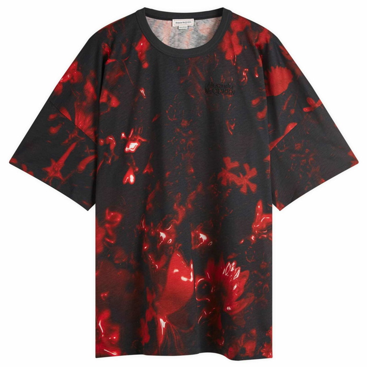 Photo: Alexander McQueen Men's Waxed Floral Print T-Shirt in Black/Red