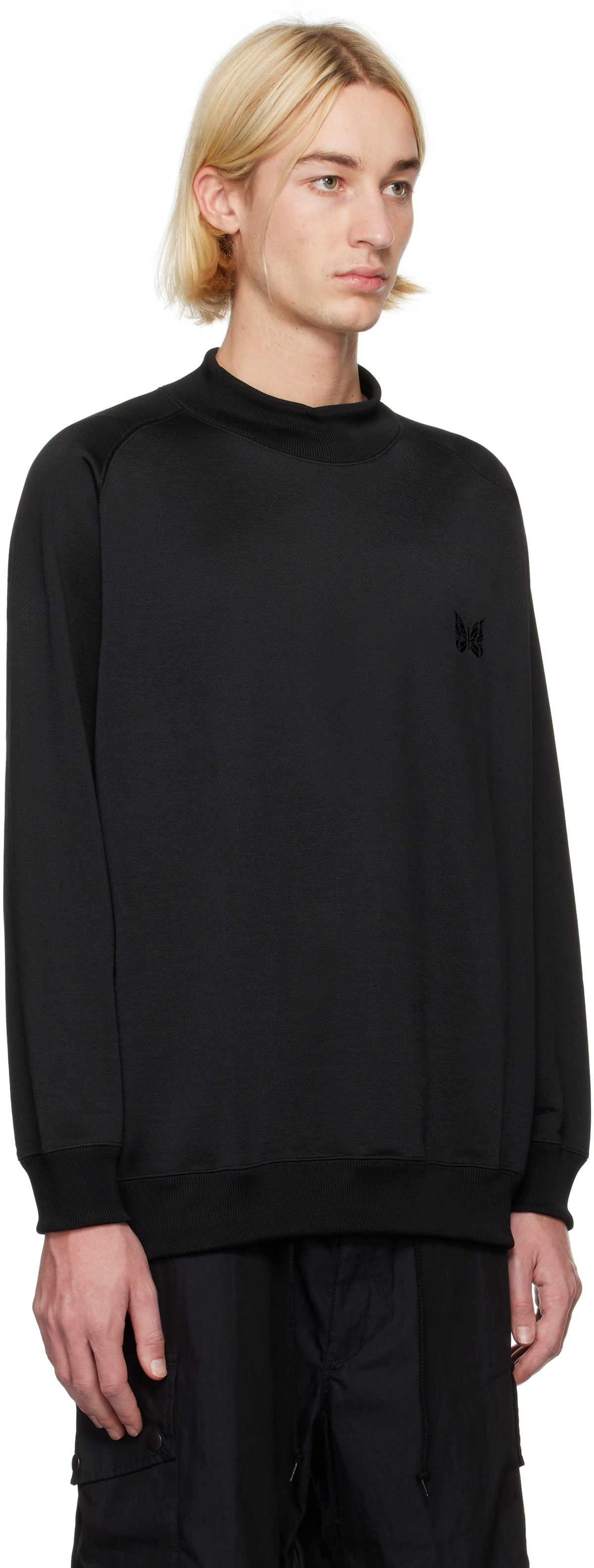 トップス Needles Mock Neck Shirt - BLACK L NEEDLES Black Mock Neck T-shirt Needles
