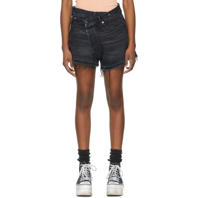 R13 Black Crossover Denim Shorts R13